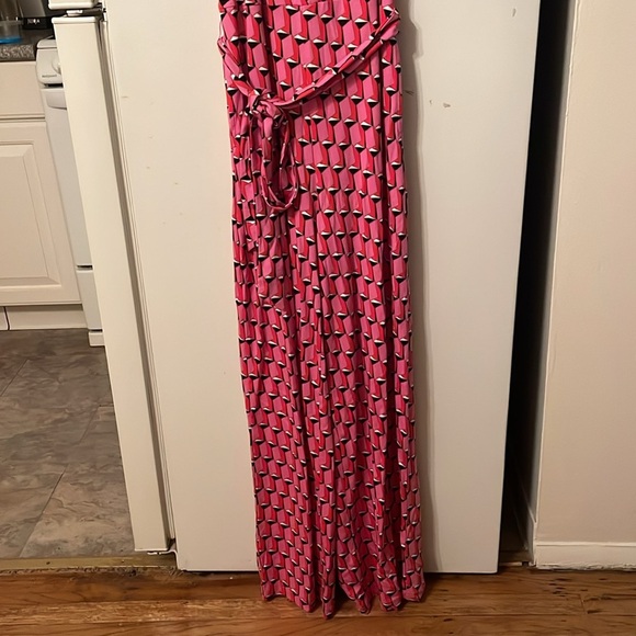 Diane Von Furstenberg Small Pink Geometric Pants Jumpsuit Pockets Belt - Picture 2 of 9